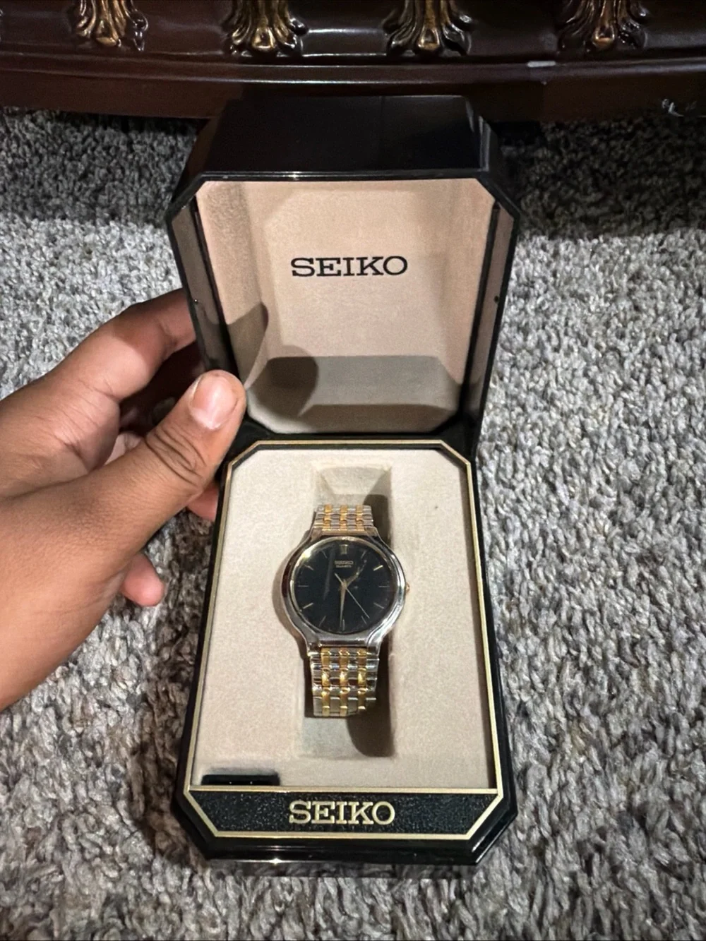 Seiko Two-Tone Gold & Silver Men's Dress Watch with Black Dial